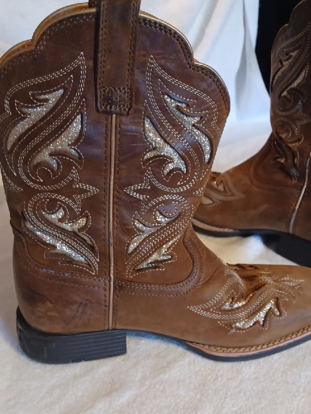 Ariat Brown Suede Western Boots with Embroidered Shaft Big Girl 4.5